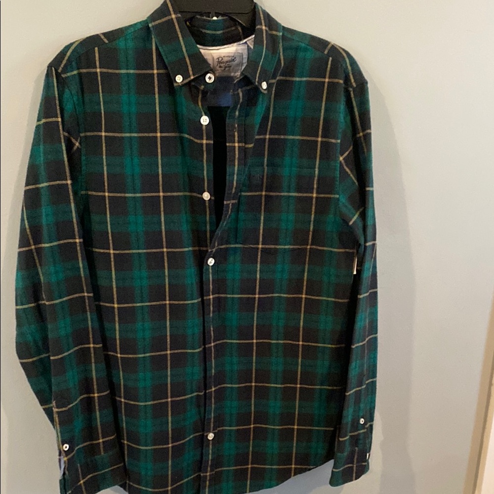 Penguin Men's Green Plaid Shirt Small Teen boys